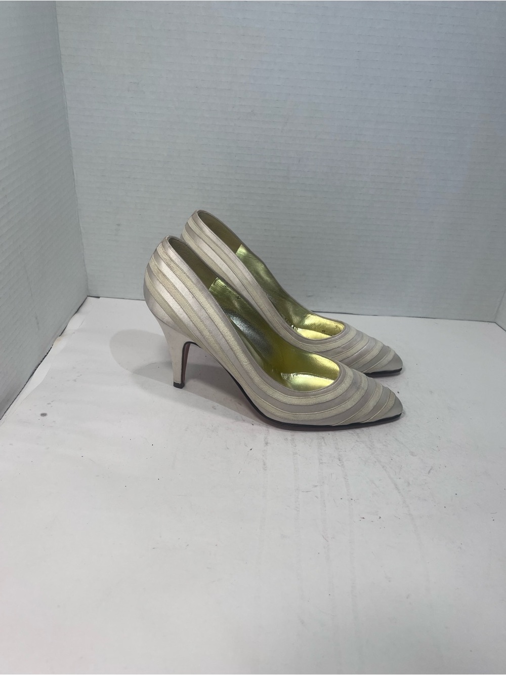 Striped Pointed Toe Ivory Heels